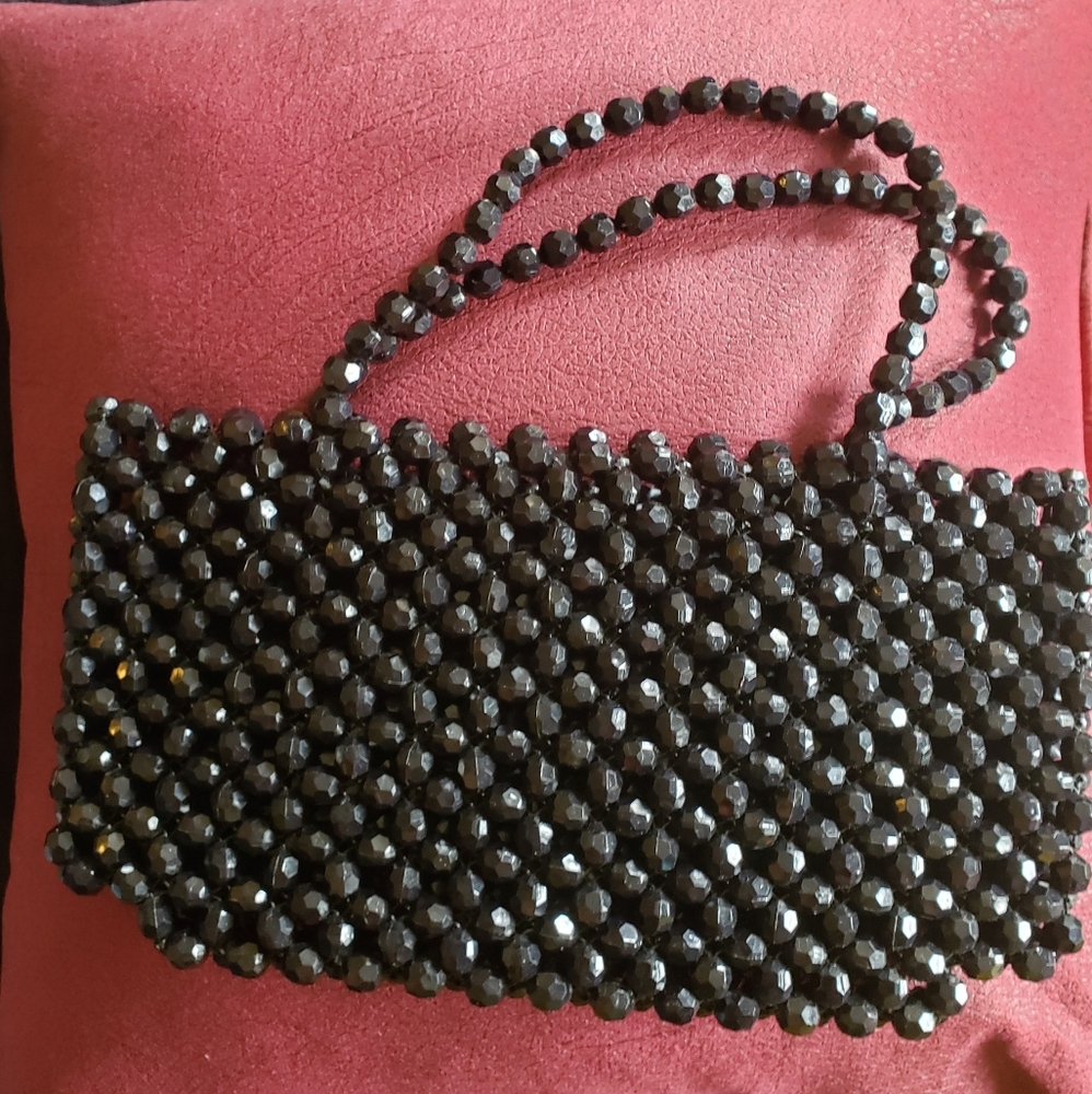Black Beaded Mini Shoulder Bag